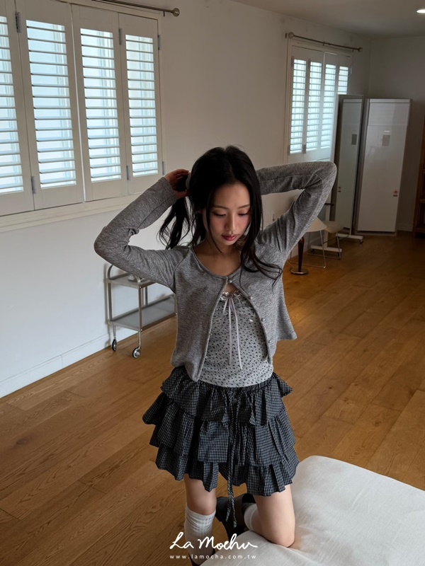 蕾絲滾邊碎花背心+外套兩件組